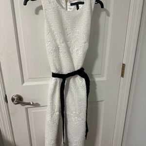 White House Black Market White Textured Lace Dress with Gold Zipper